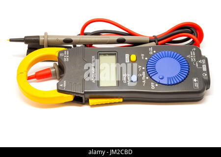 Electric  digital multimeter. Clamp digital meter on the white background Stock Photo