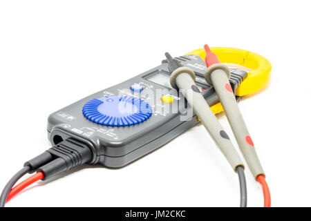 Electric  digital multimeter. Clamp digital meter on the white background Stock Photo