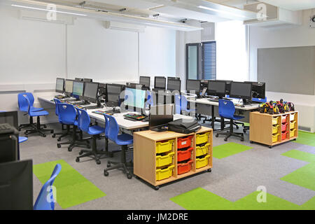 Computers in a technology classroom in a newly built London Primary School, UK Stock Photo