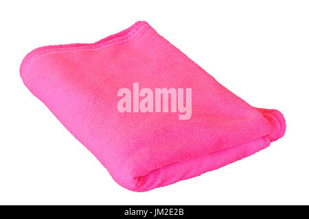 folded pink towel isolated over white background Stock Photo