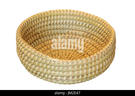 trellis round basket isolated on white background, handmade object for your design Stock Photo