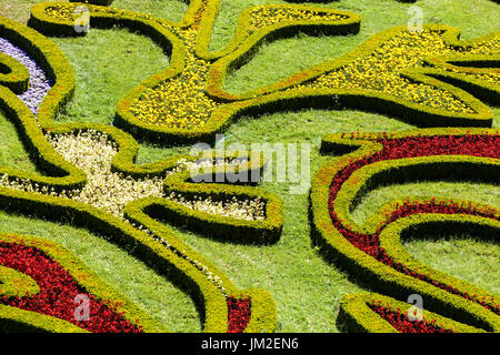 Pleasure Garden, Kromeriz garden pattern flower beds Moravia, Czech Republic Ornamental garden hedge Stock Photo