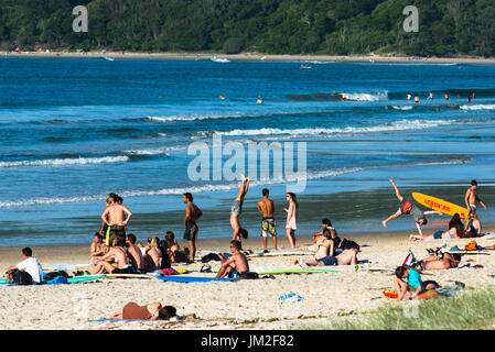 A busy Main beach at Byron bay, New South Wales, Australia. Stock Photo