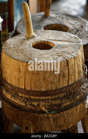 Photo old wooden millstones Stock Photo