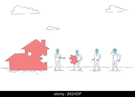 Business People Group Build House Team Investment Together Concept Stock Vector