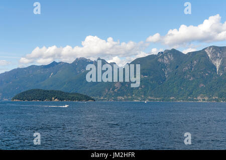 Queen Charlotte Channel and Coast Mountains from the Bowen Island Ferry, British Columbia, Canada Stock Photo