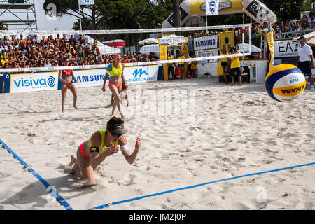 Athletes during the final of the Italian Championship Beach Volley on July 23, 2017 in Mondello Beach, Italy. Stock Photo