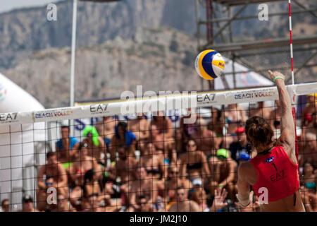 Athletes during the final of the Italian Championship Beach Volley on July 23, 2017 in Mondello Beach, Italy. Stock Photo