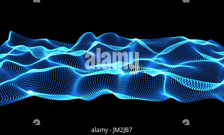 blue abstract waves on black background - shape made of dots - isolated Stock Photo