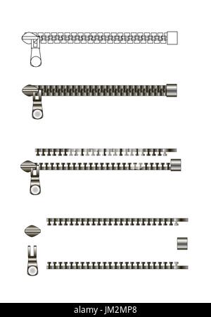 Zipper variation isolated on white background. Zipper construction. Stock Vector