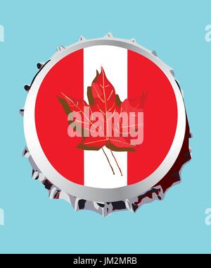 Red maple leave on bottle cup in Canada style. Stock Vector
