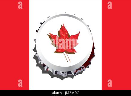 Red maple leave on bottle cup in Canada flag. Stock Vector
