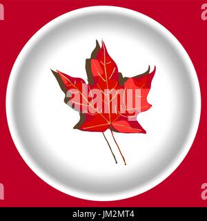 Autumn red maple leave on white plate Stock Vector