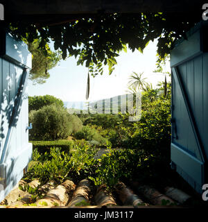 View through open shutters Stock Photo