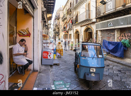 In the Vucciria market district Central Palermo, Sicily. Stock Photo