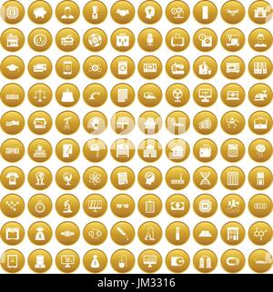 100 loans icons set gold Stock Vector