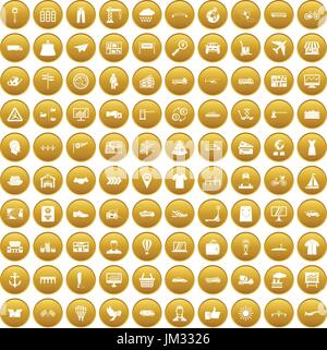 100 logistic and delivery icons set gold Stock Vector