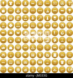 100 logistics icons set gold Stock Vector