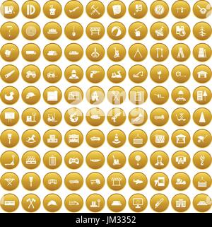 100 lorry icons set gold Stock Vector