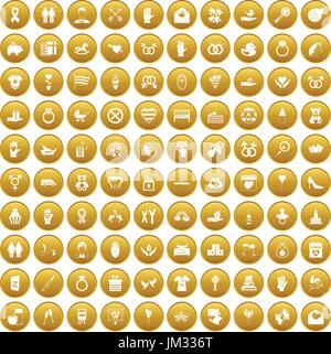 100 love icons set gold Stock Vector