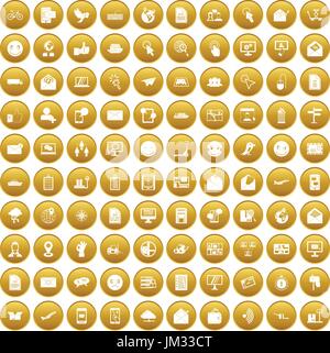 100 mail icons set gold Stock Vector