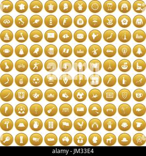 100 map icons set gold Stock Vector