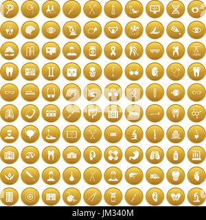 100 medical icons set gold Stock Vector