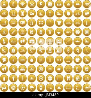 100 men health icons set gold Stock Vector