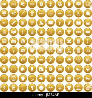100 mens team icons set gold Stock Vector