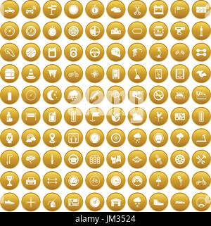 100 motorsport icons set gold Stock Vector