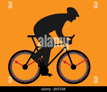 man on bicycle with wheels as time scale - vector concept of time race Stock Vector