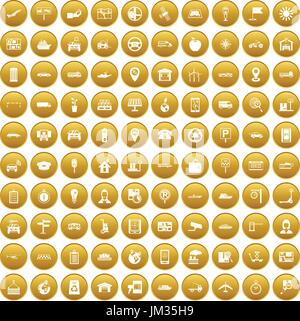 100 navigation icons set gold Stock Vector
