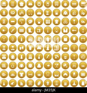 100 needlework icons set gold Stock Vector