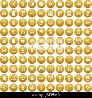 100 network icons set gold Stock Vector