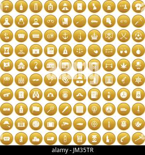 100 offence icons set gold Stock Vector