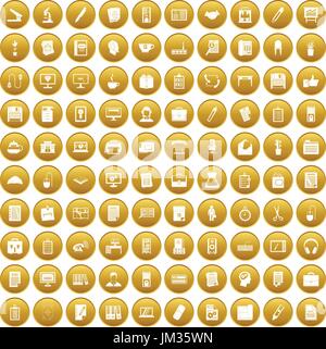 100 office icons set gold Stock Vector