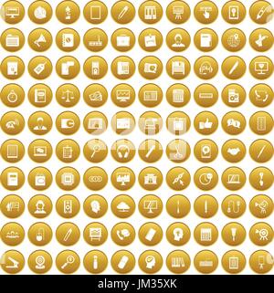 100 office work icons set gold Stock Vector