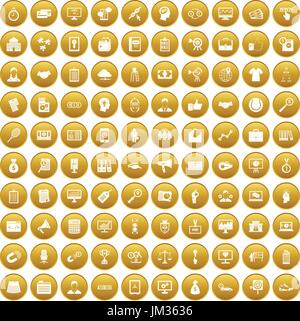 100 partnership icons set gold Stock Vector