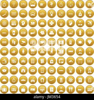 100 paying money icons set gold Stock Vector