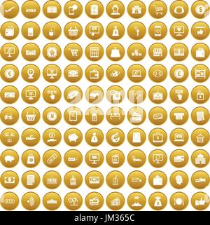 100 payment icons set gold Stock Vector