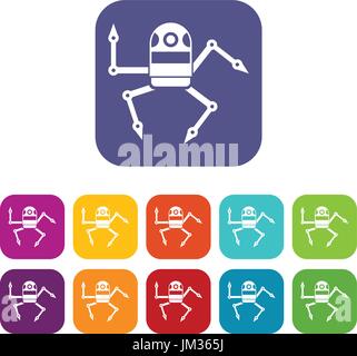 Spider robot icons set Stock Vector