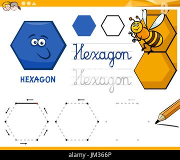 Educational Cartoon Illustration of Hexagon Basic Geometric Shape for Children Stock Vector