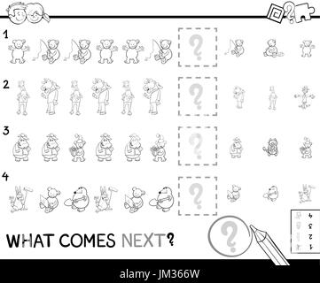 Black and White Cartoon Illustration of Completing the Pattern Educational Activity Game for Children Coloring Page Stock Vector