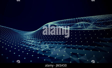 digital technology concept: blue structure with lines, dots and triangles waves Stock Photo