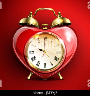 Metal retro style alarm clock in heart form. Stock Vector