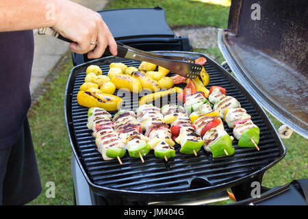 Barbecue grill with various kinds of meat, close-up. BBQ in Summer. Stock Photo