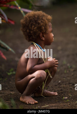 Blonde hair child from Small Nambas tribe, Malekula island, Gortiengser, Vanuatu Stock Photo