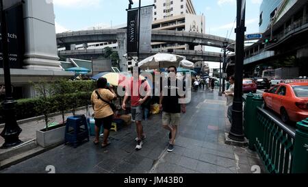 The Erawan Shrine Area Tourist Attraction Bangkok Thailand is the center most point of the city Stock Photo