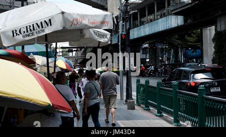 The Erawan Shrine Area Tourist Attraction Bangkok Thailand is the center most point of the city Stock Photo