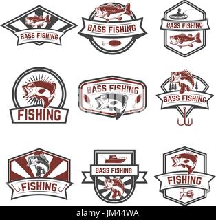 Bass fish line drawing style on white background. Design element for icon  logo, label, emblem, sign, and brand mark.Vector illustration Stock Vector, Fish  Line 